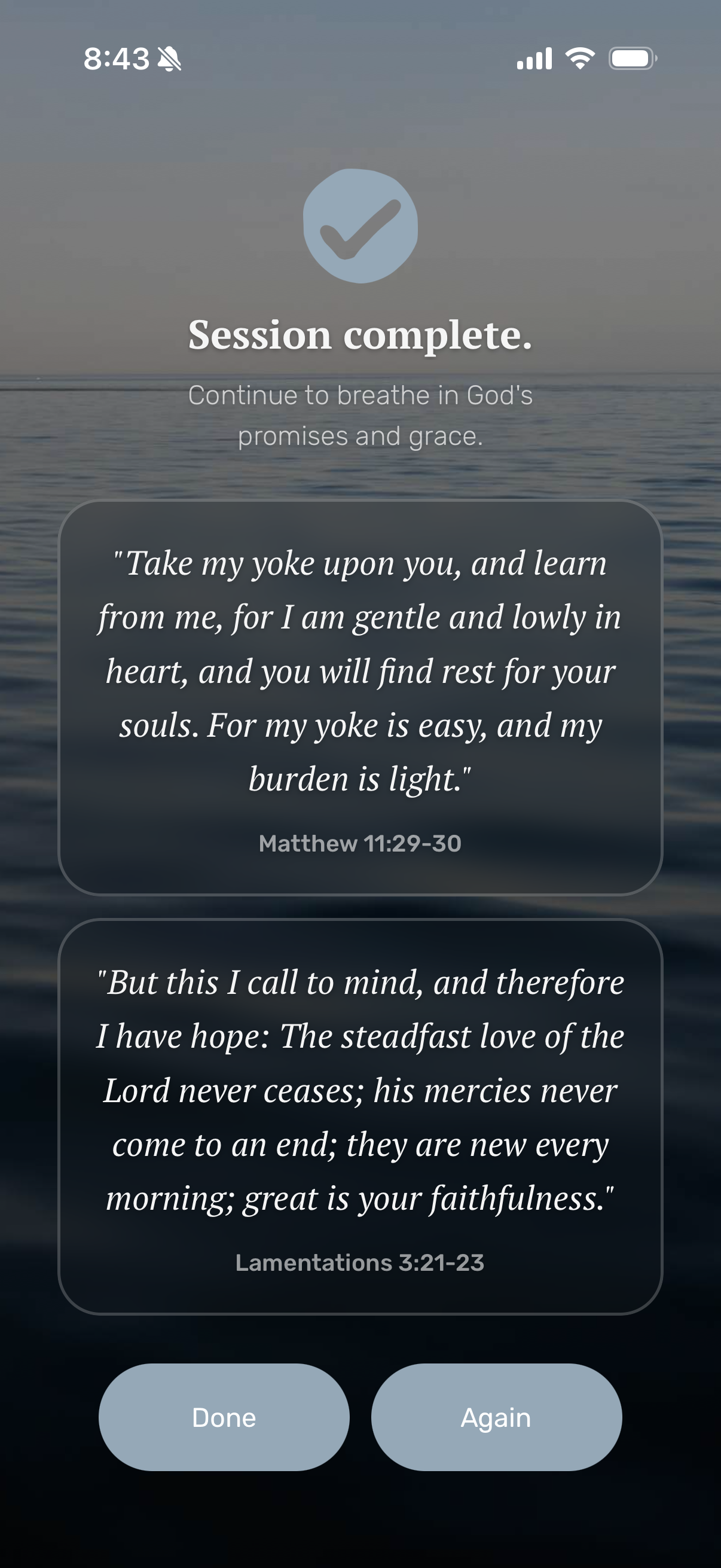 Breathe Hope session complete screen